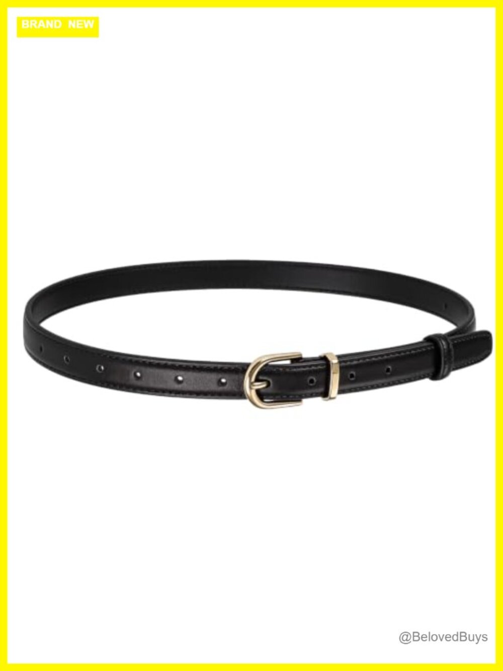 Women's Skinny Faux Leather Belt with Gold Buckle, Thin Waist Belt for Jeans
